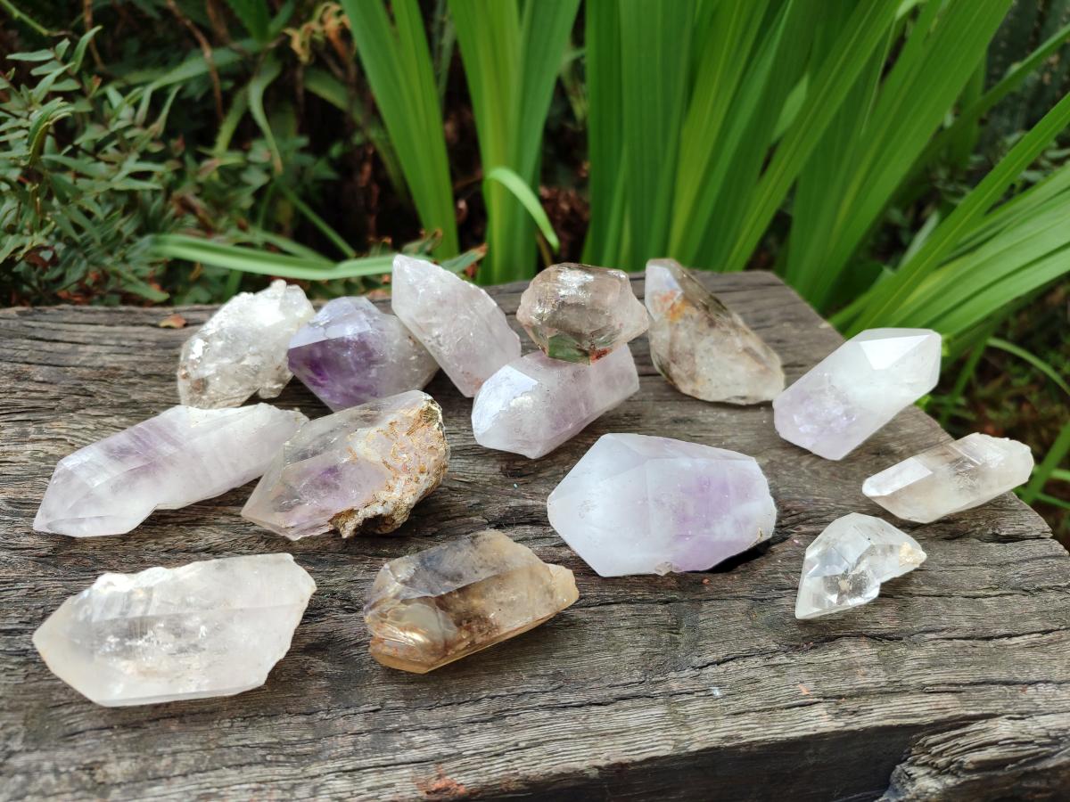 Natural Smokey and Amethyst Brandberg Quartz Crystals x 14 From Brandberg, Namibia