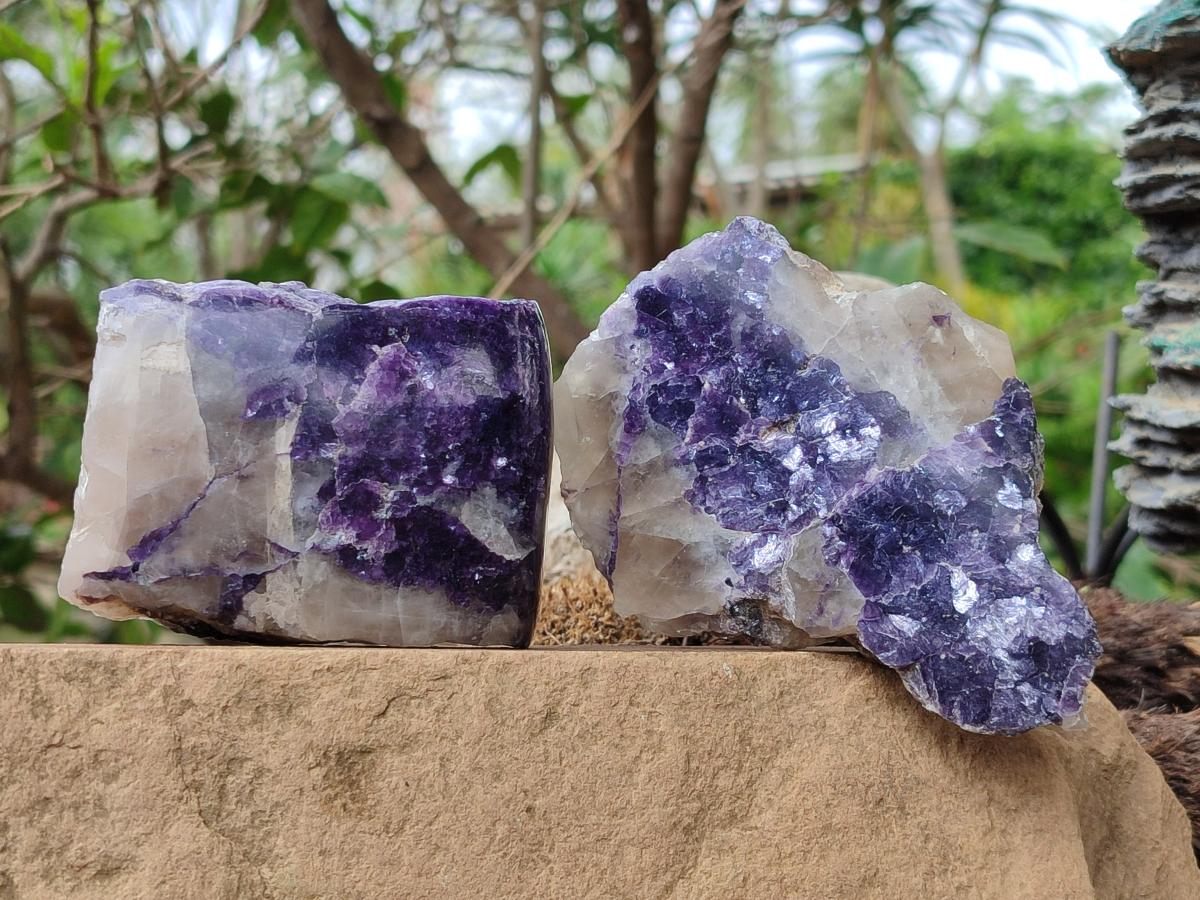 Polished One Side Silver Leaf Lepidolite Slices x 6 From Zimbabwe