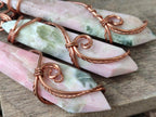 Hand Made Thulite Copper Wire Wrapped Double Terminated Necklaces x 12 From Mozambique