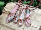 Hand Made Thulite Copper Wire Wrapped Double Terminated Necklaces x 12 From Mozambique