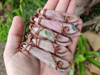 Hand Made Thulite Copper Wire Wrapped Double Terminated Necklaces x 12 From Mozambique