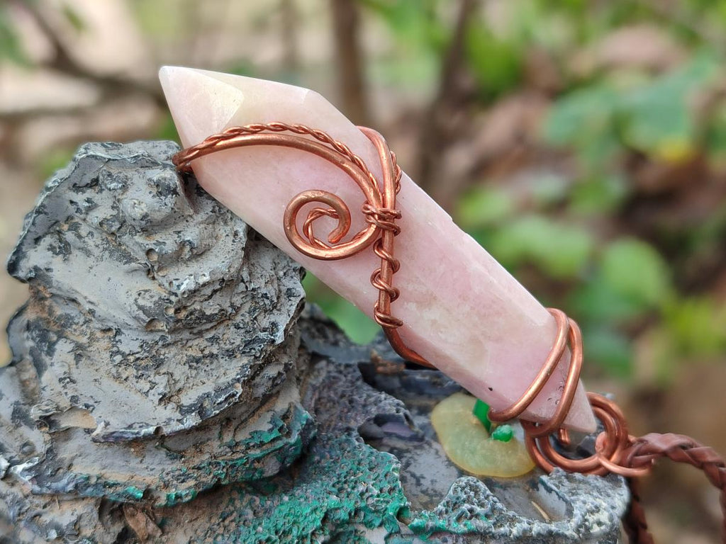 Hand Made Thulite Copper Wire Wrapped Double Terminated Necklaces x 12 From Mozambique