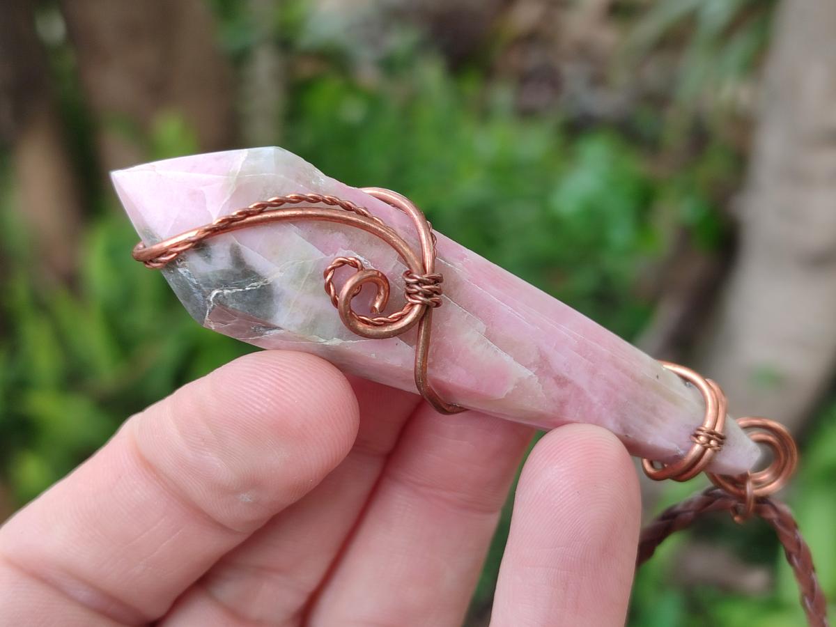 Hand Made Thulite Copper Wire Wrapped Double Terminated Necklaces x 12 From Mozambique