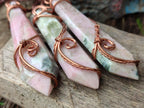 Hand Made Thulite Copper Wire Wrapped Double Terminated Necklaces x 12 From Mozambique