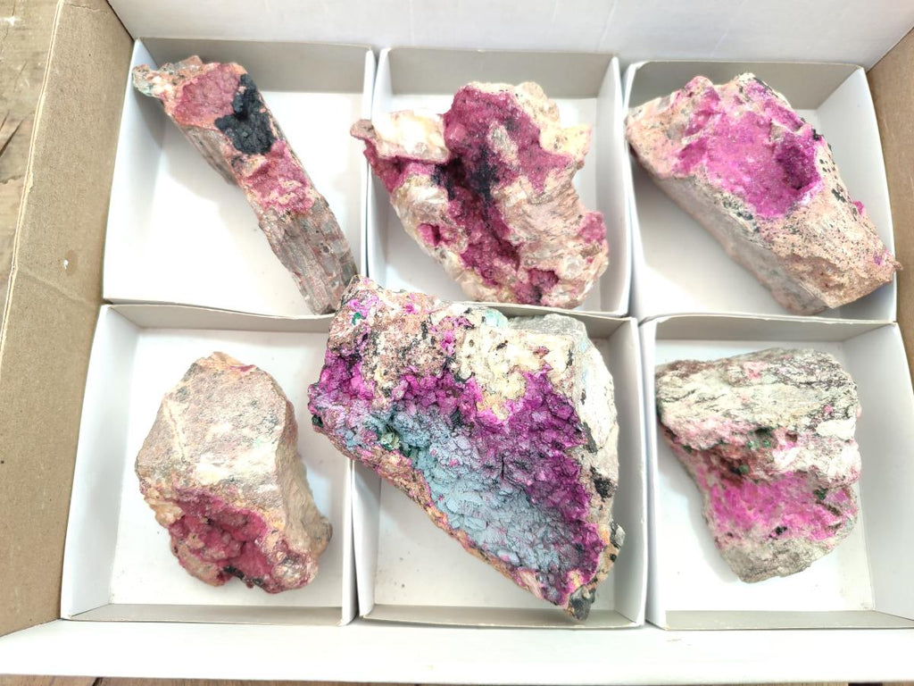 Natural Salrose Cobaltoan Dolomite Specimens with Heterogenite x 6 From Kakanda, Congo