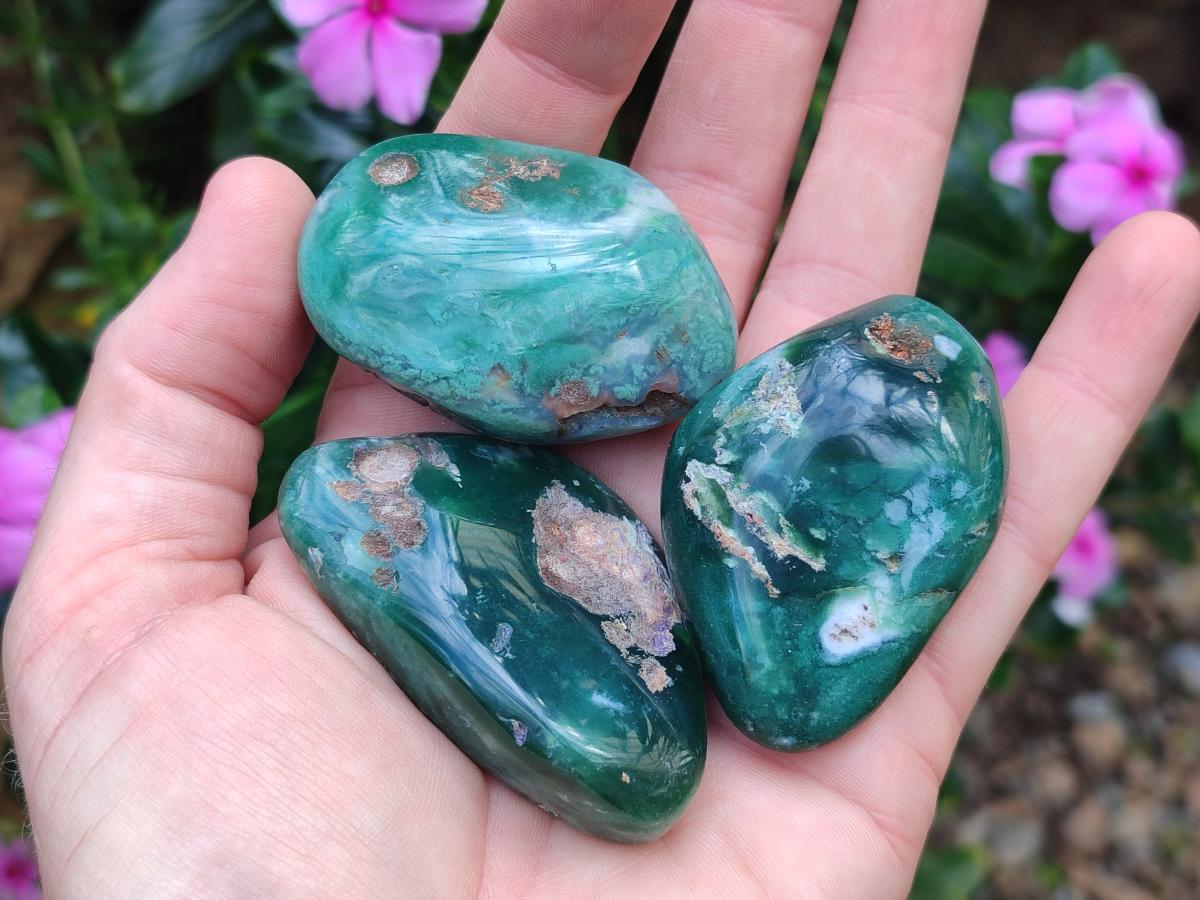 Polished and Natural Mtorolite Palm Stones x 12 From Mutorashanga, Zimbabwe