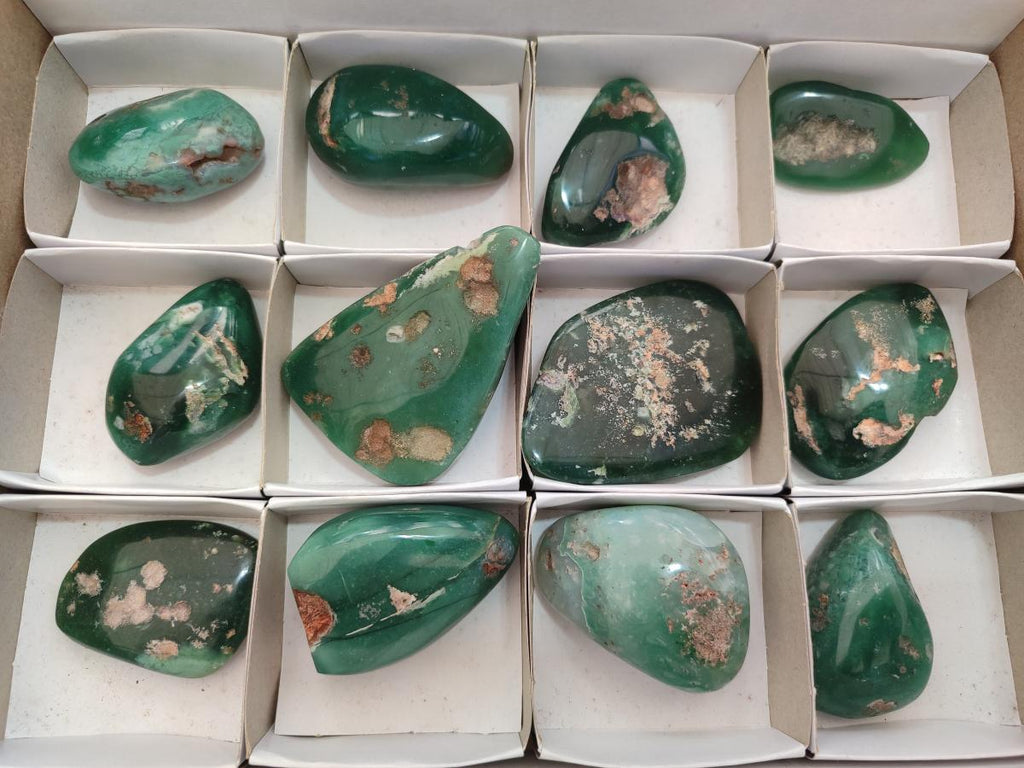 Polished and Natural Mtorolite Palm Stones x 12 From Mutorashanga, Zimbabwe
