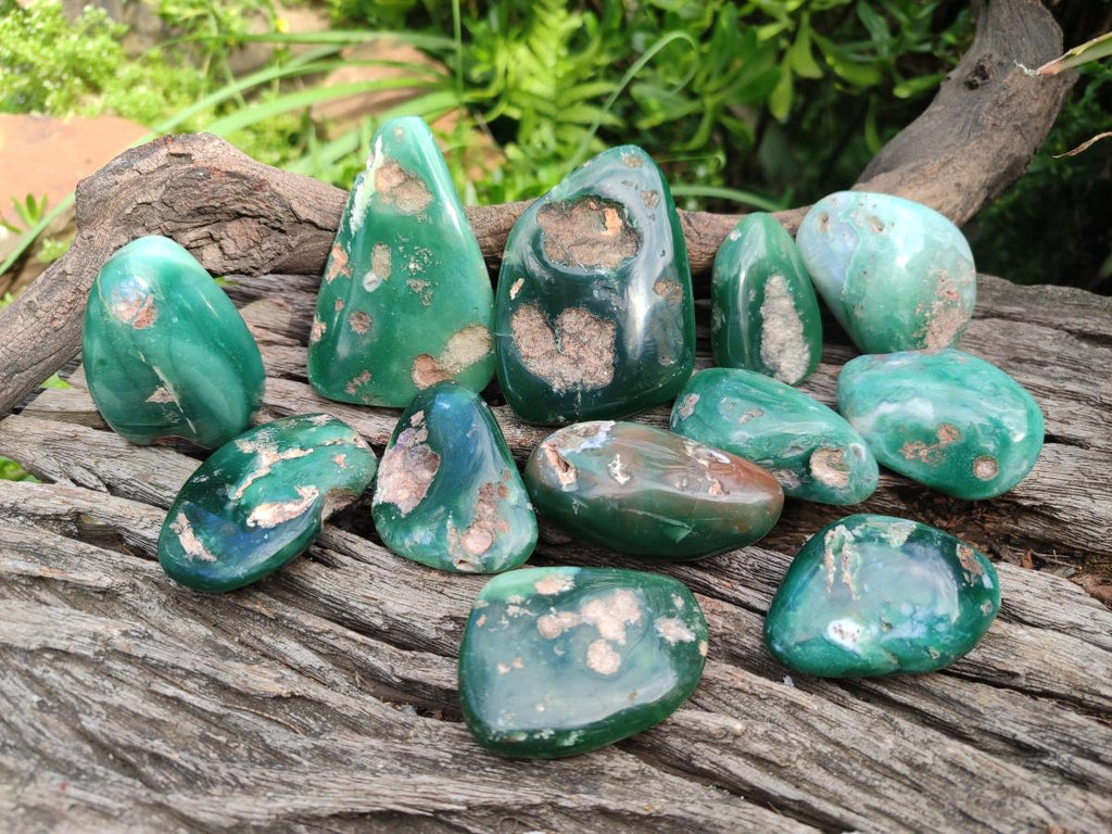 Polished and Natural Mtorolite Palm Stones x 12 From Mutorashanga, Zimbabwe