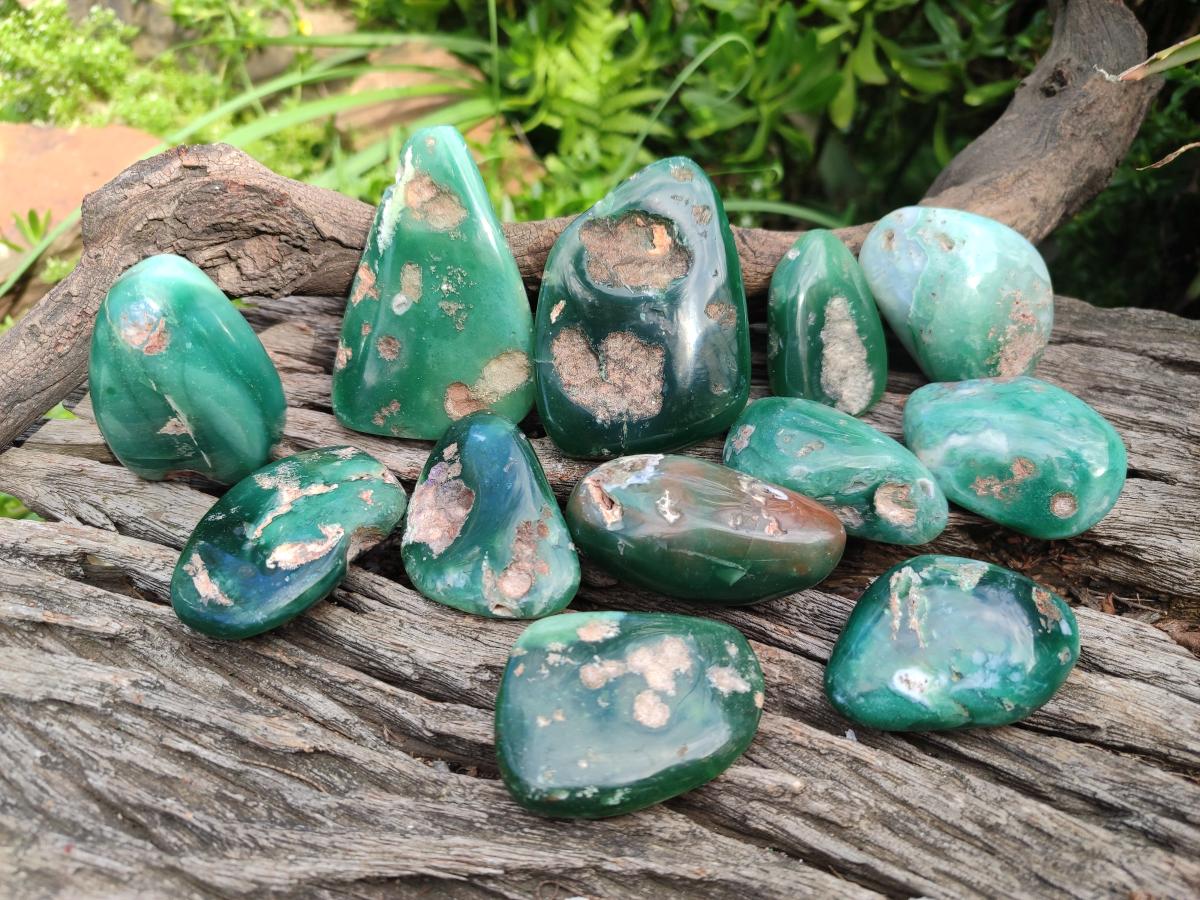 Polished and Natural Mtorolite Palm Stones x 12 From Mutorashanga, Zimbabwe
