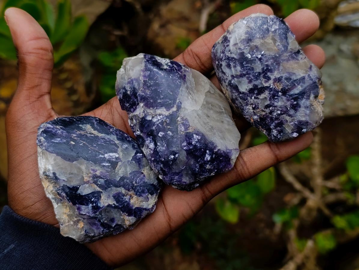 Polished One Side Silver Leaf Lepidolite Slices x 24 From Zimbabwe