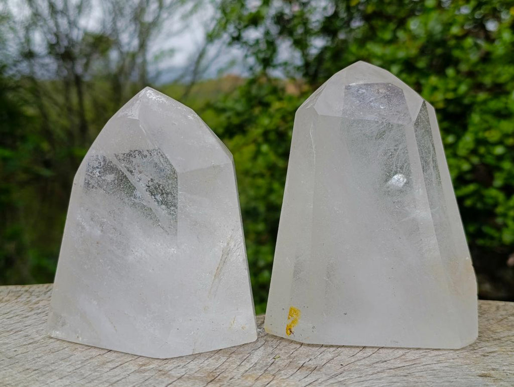 Polished Clear Quartz Standing Display Crystals x 2 From Madagascar