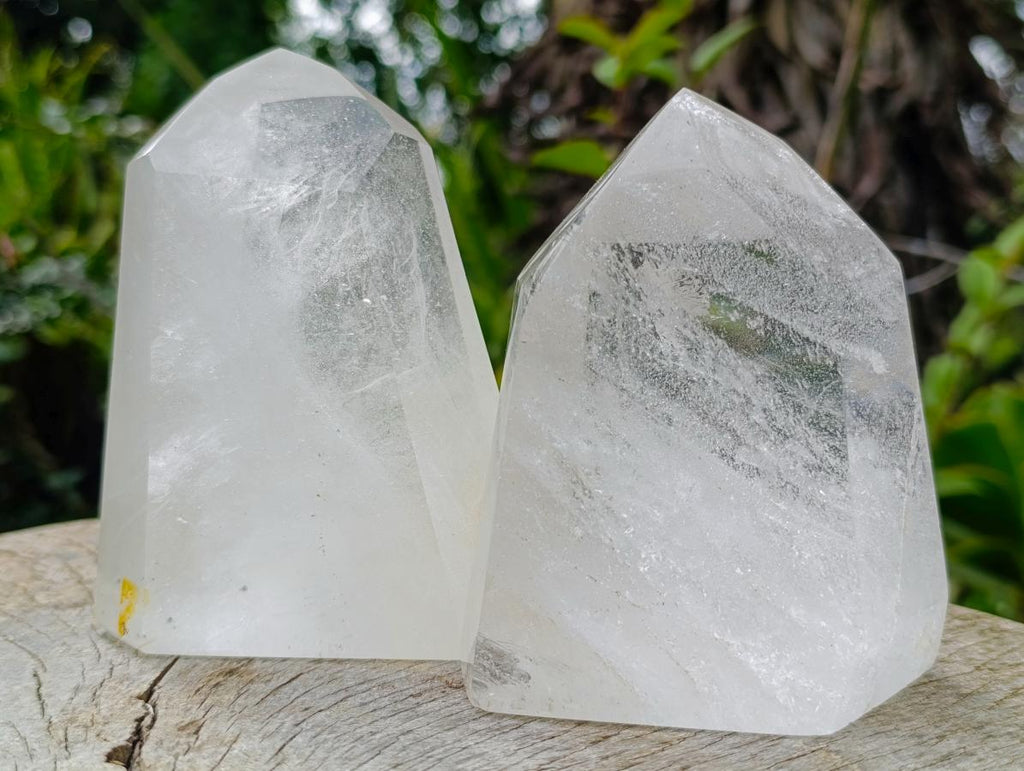 Polished Clear Quartz Standing Display Crystals x 2 From Madagascar