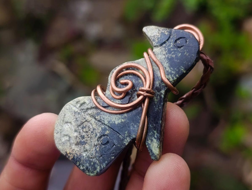 Hand Made Ancient Great City Eagle Bird Leopard Stone Copper Wire Wrapped Stone Carving Necklaces x 6 From South Africa