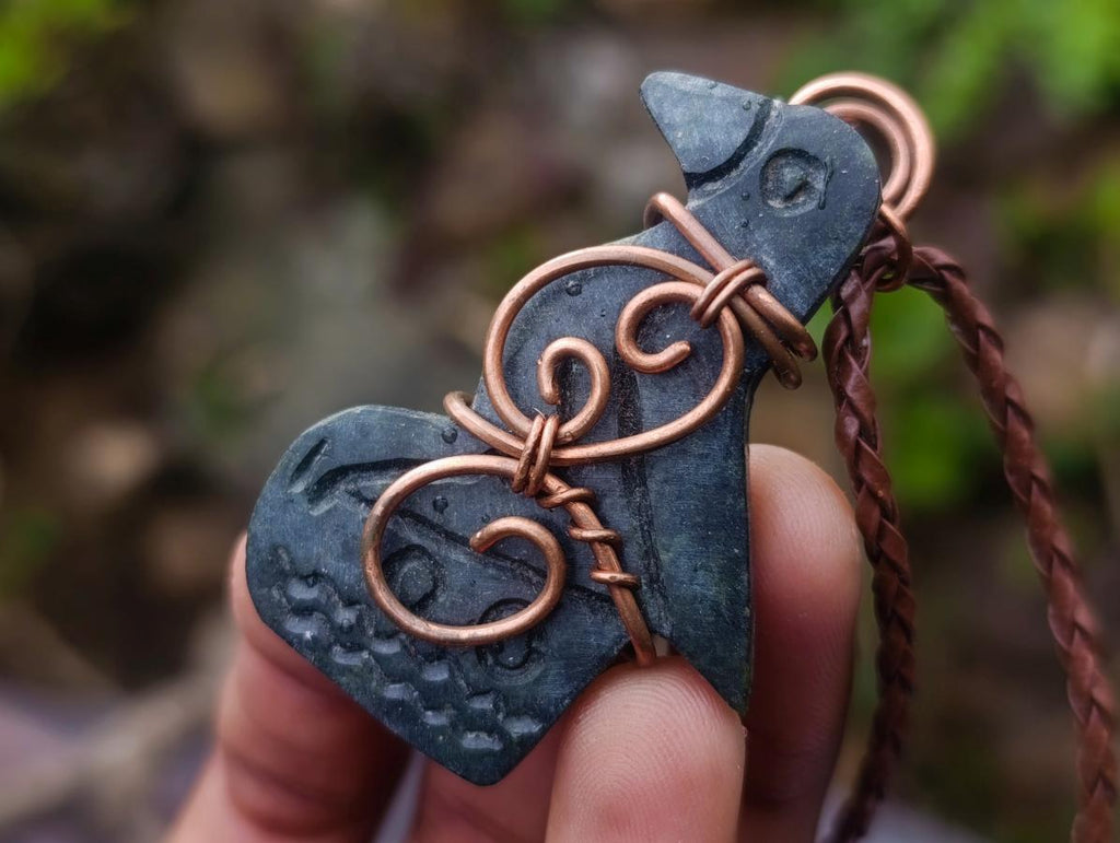 Hand Made Ancient Great City Eagle Bird Leopard Stone Copper Wire Wrapped Stone Carving Necklaces x 6 From South Africa