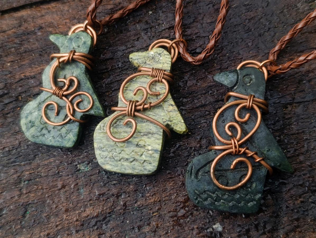 Hand Made Ancient Great City Eagle Bird Leopard Stone Copper Wire Wrapped Stone Carving Necklaces x 6 From South Africa