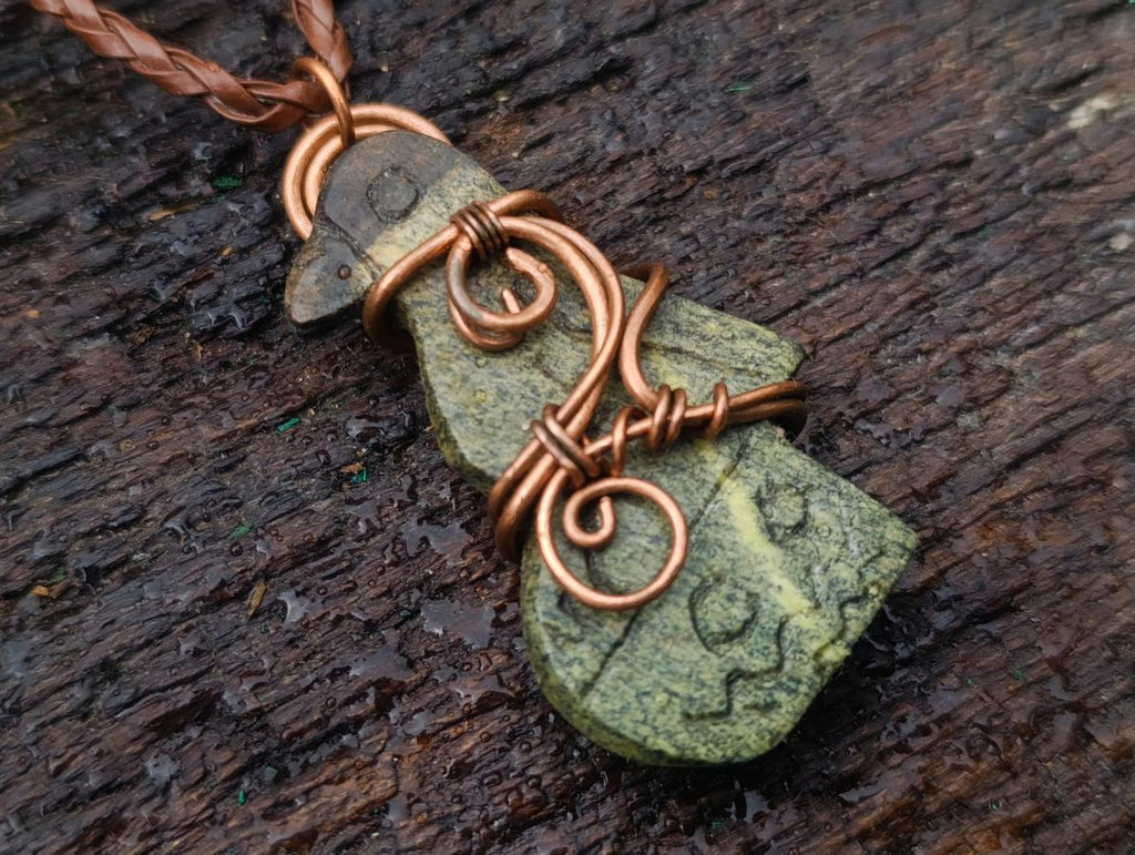 Hand Made Ancient Great City Eagle Bird Leopard Stone Copper Wire Wrapped Stone Carving Necklaces x 6 From South Africa