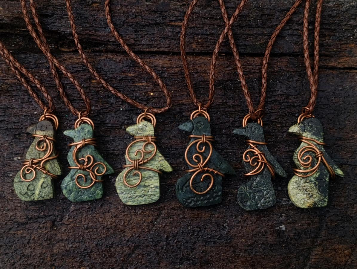 Hand Made Ancient Great City Eagle Bird Leopard Stone Copper Wire Wrapped Stone Carving Necklaces x 6 From South Africa