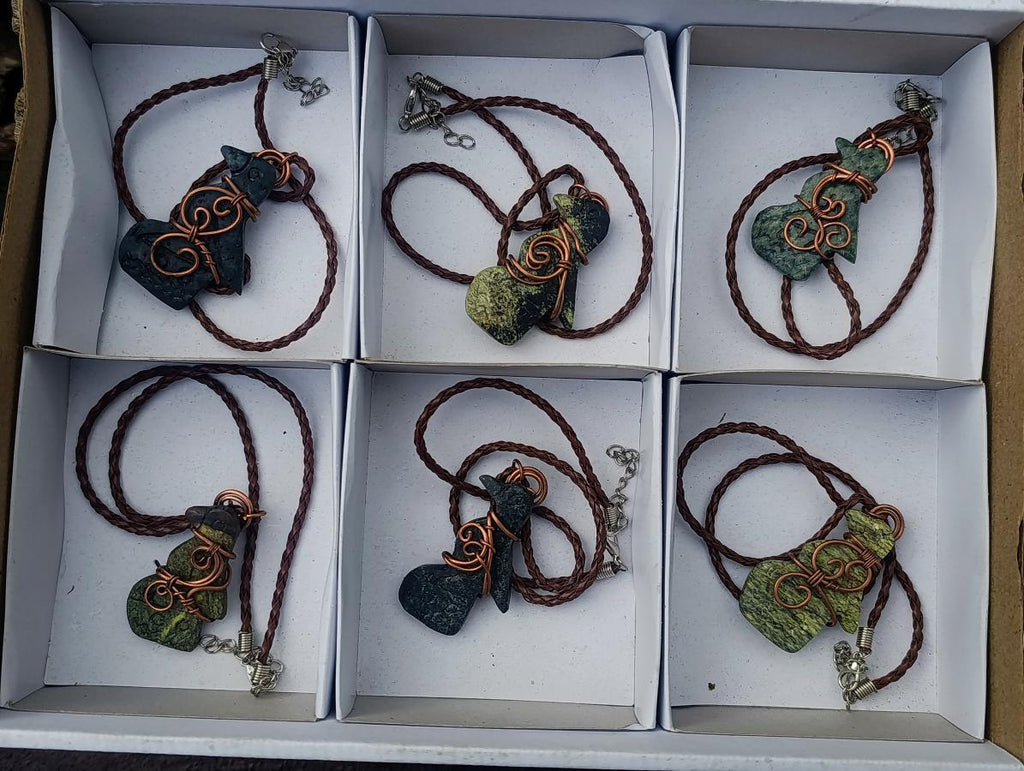 Hand Made Ancient Great City Eagle Bird Leopard Stone Copper Wire Wrapped Stone Carving Necklaces x 6 From South Africa