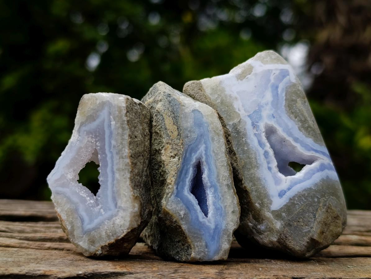 Polished One Side Blue Lace Agate Geodes x 24 From Nsanje, Malawi
