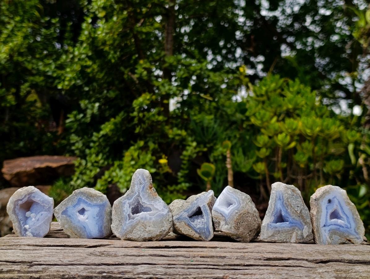 Polished One Side Blue Lace Agate Geodes x 24 From Nsanje, Malawi