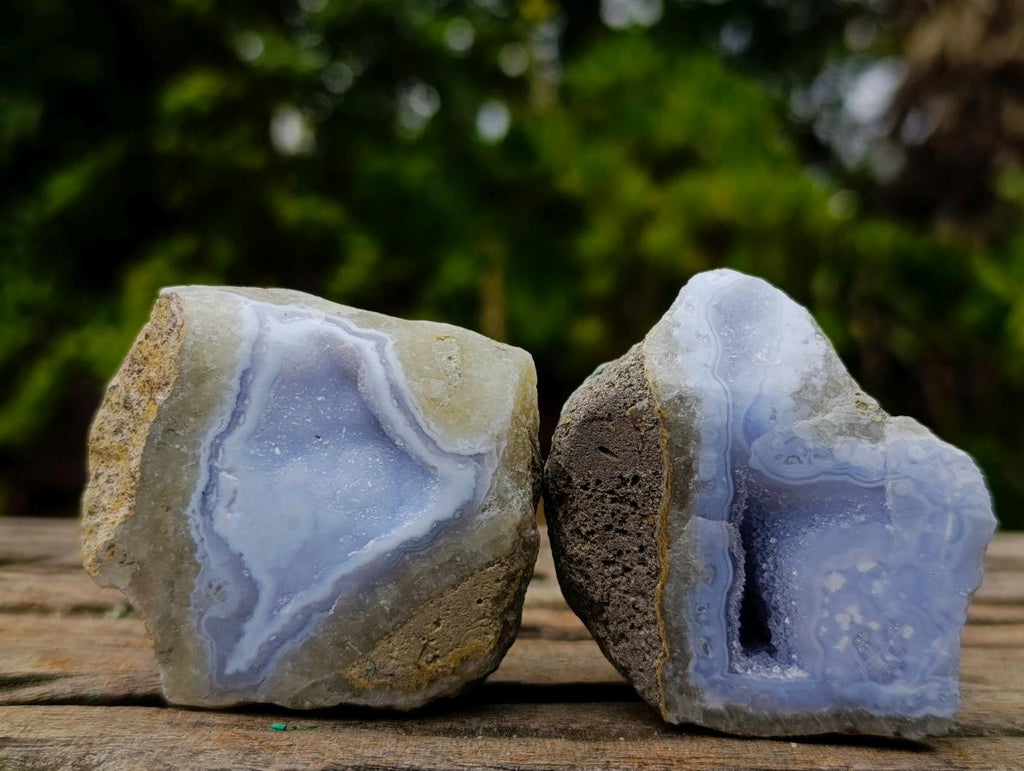 Polished One Side Blue Lace Agate Geodes x 24 From Nsanje, Malawi