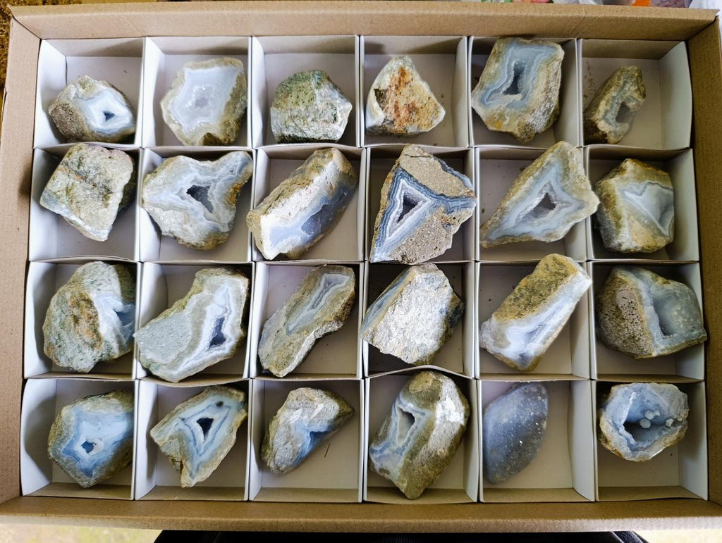 Polished One Side Blue Lace Agate Geodes x 24 From Nsanje, Malawi
