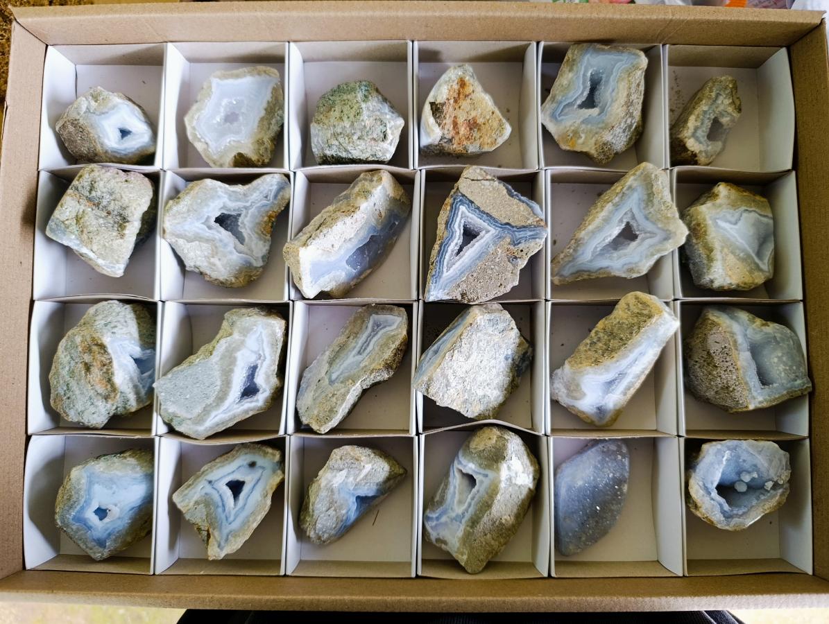 Polished One Side Blue Lace Agate Geodes x 24 From Nsanje, Malawi