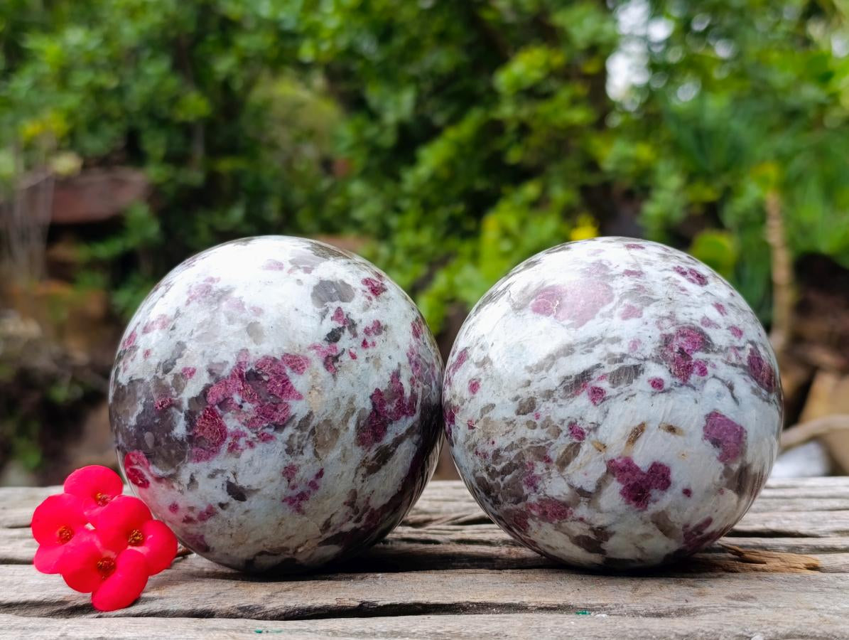 Polished Rubellite Pink Tourmaline Spheres x 2 From Ambatondrazaka, Madagascar