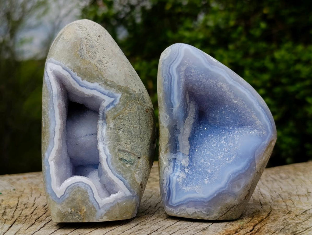 Polished and Natural Blue Lace Agate Standing Display Pieces x 2 From Nsanje, Malawi