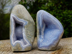 Polished and Natural Blue Lace Agate Standing Display Pieces x 2 From Nsanje, Malawi