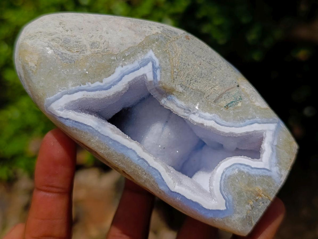 Polished and Natural Blue Lace Agate Standing Display Pieces x 2 From Nsanje, Malawi