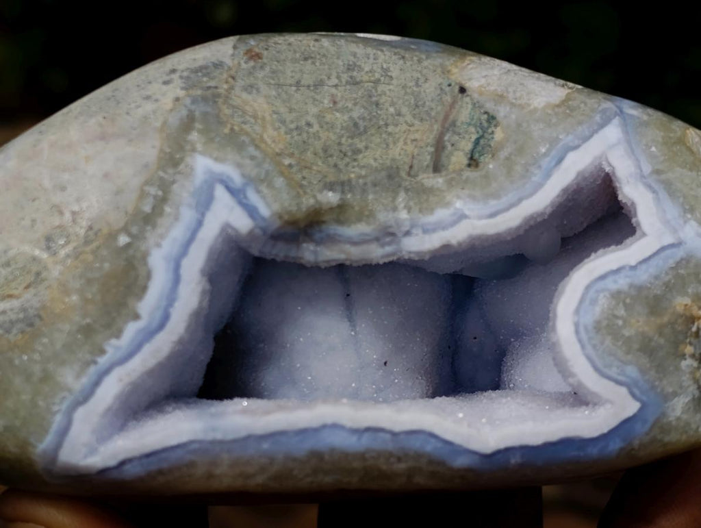 Polished and Natural Blue Lace Agate Standing Display Pieces x 2 From Nsanje, Malawi