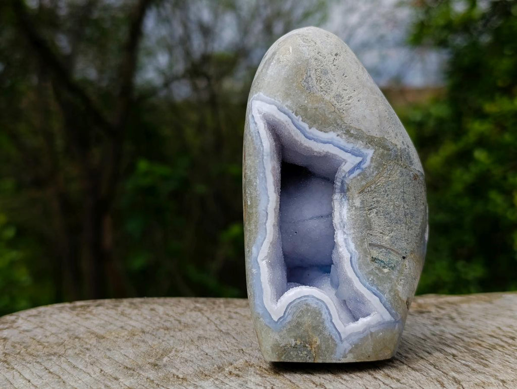 Polished and Natural Blue Lace Agate Standing Display Pieces x 2 From Nsanje, Malawi