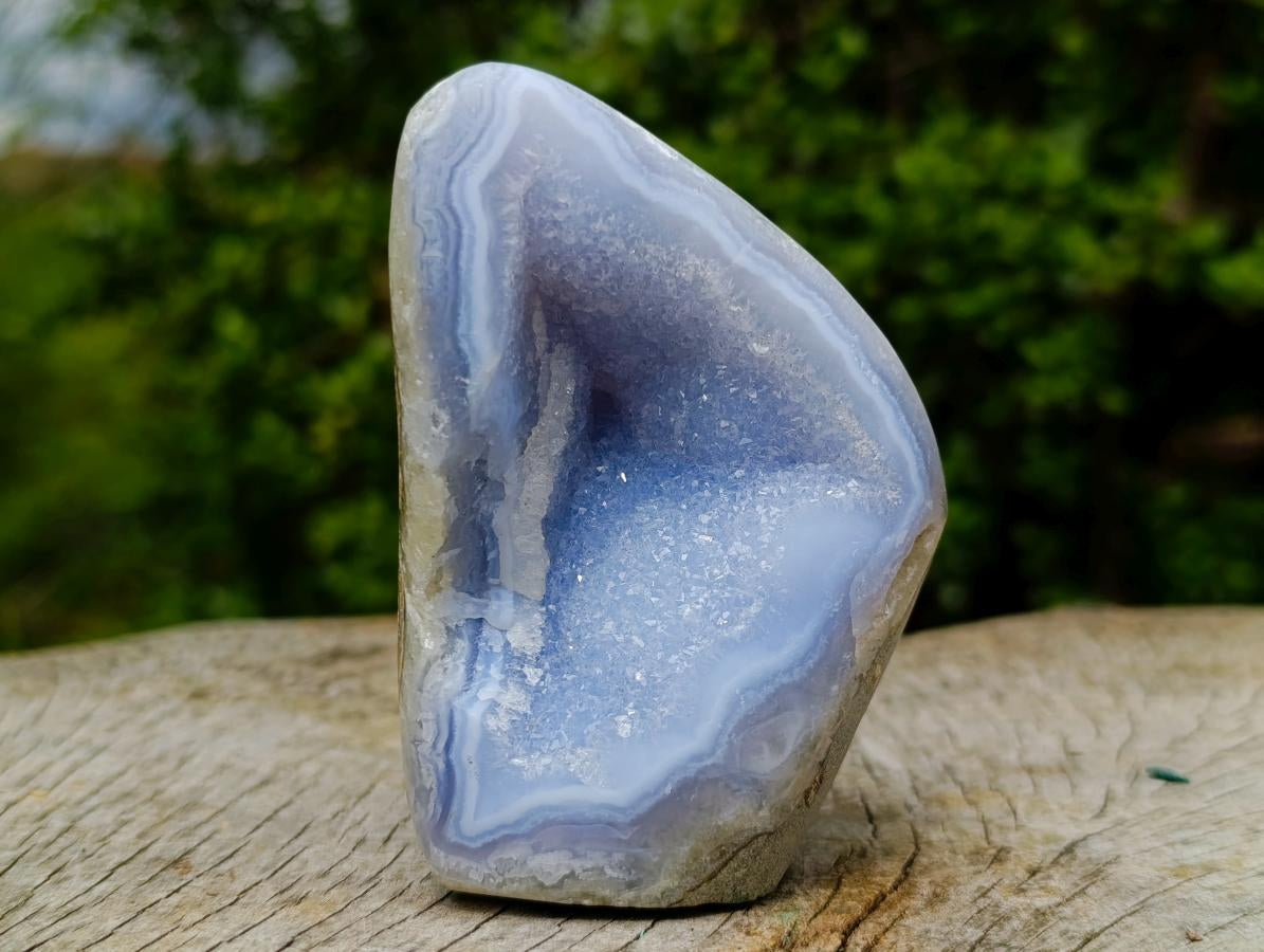 Polished and Natural Blue Lace Agate Standing Display Pieces x 2 From Nsanje, Malawi