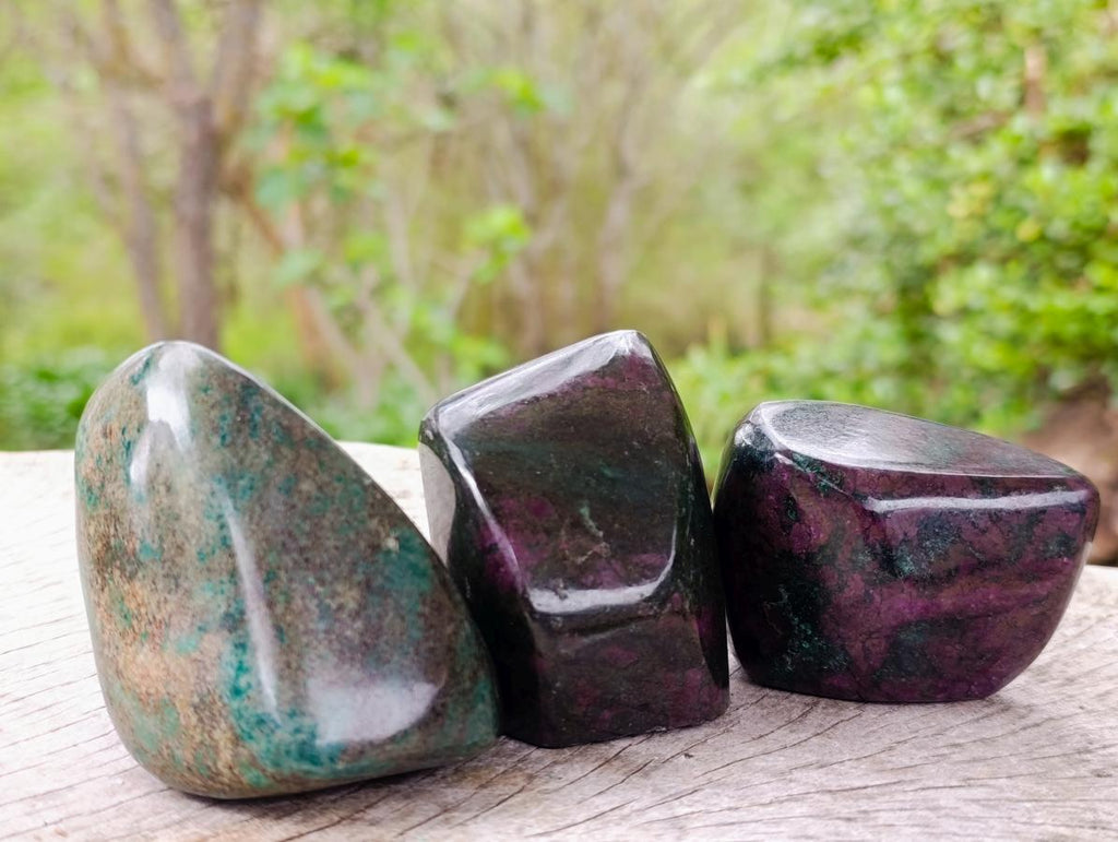 Polished Ruby Corundum In Chrome Verdite Free Forms x 6 From Mutoko, Zimbabwe