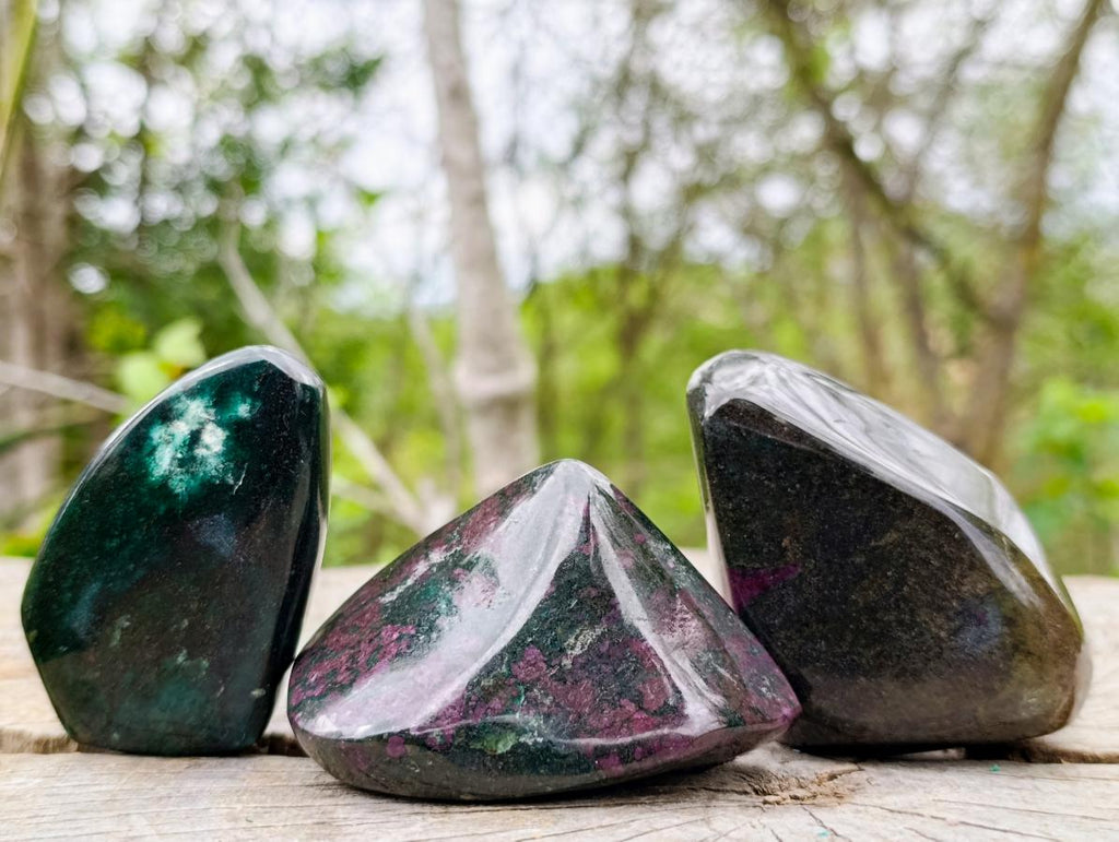 Polished Ruby Corundum In Chrome Verdite Free Forms x 6 From Mutoko, Zimbabwe
