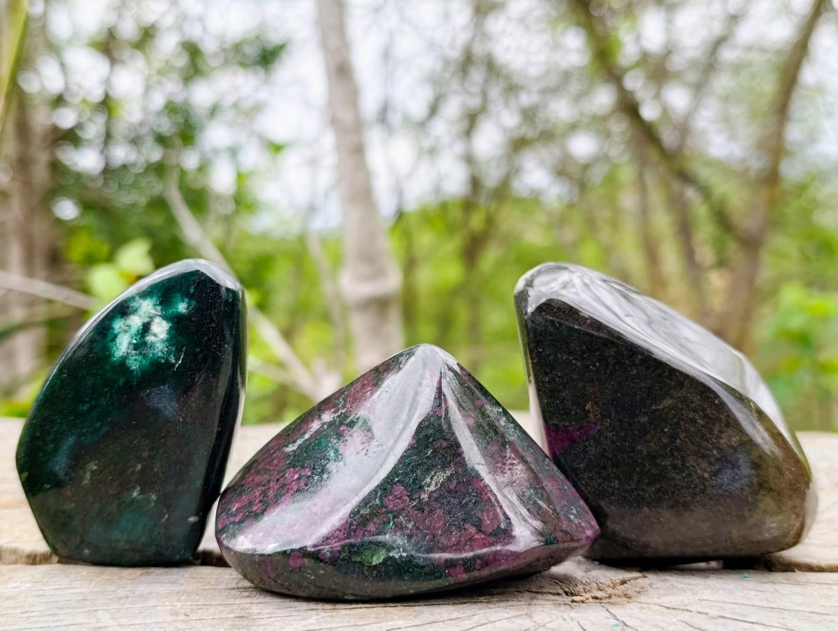 Polished Ruby Corundum In Chrome Verdite Free Forms x 6 From Mutoko, Zimbabwe