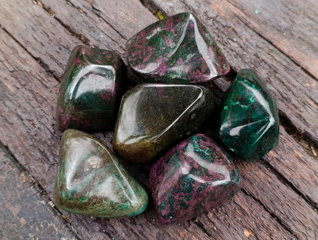 Polished Ruby Corundum In Chrome Verdite Free Forms x 6 From Mutoko, Zimbabwe