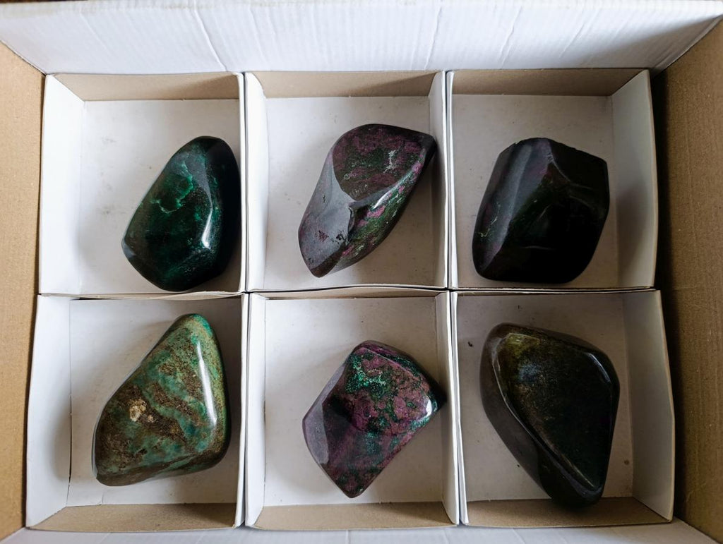 Polished Ruby Corundum In Chrome Verdite Free Forms x 6 From Mutoko, Zimbabwe
