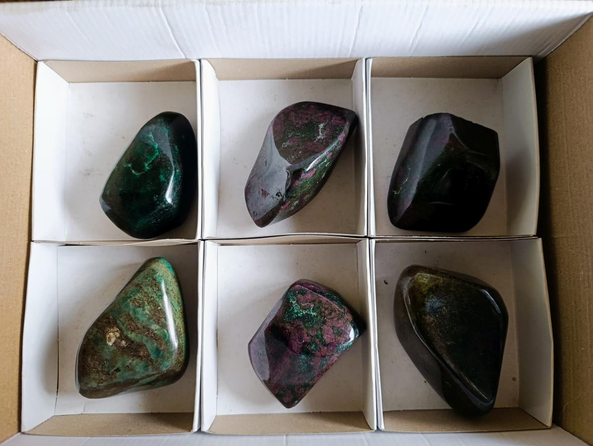 Polished Ruby Corundum In Chrome Verdite Free Forms x 6 From Mutoko, Zimbabwe