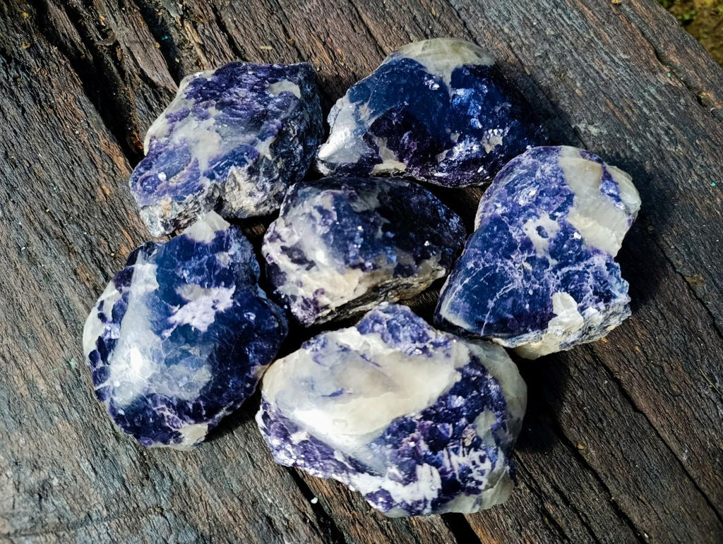 Polished One Side Silver Leaf Lepidolite Slices x 6 From Zimbabwe