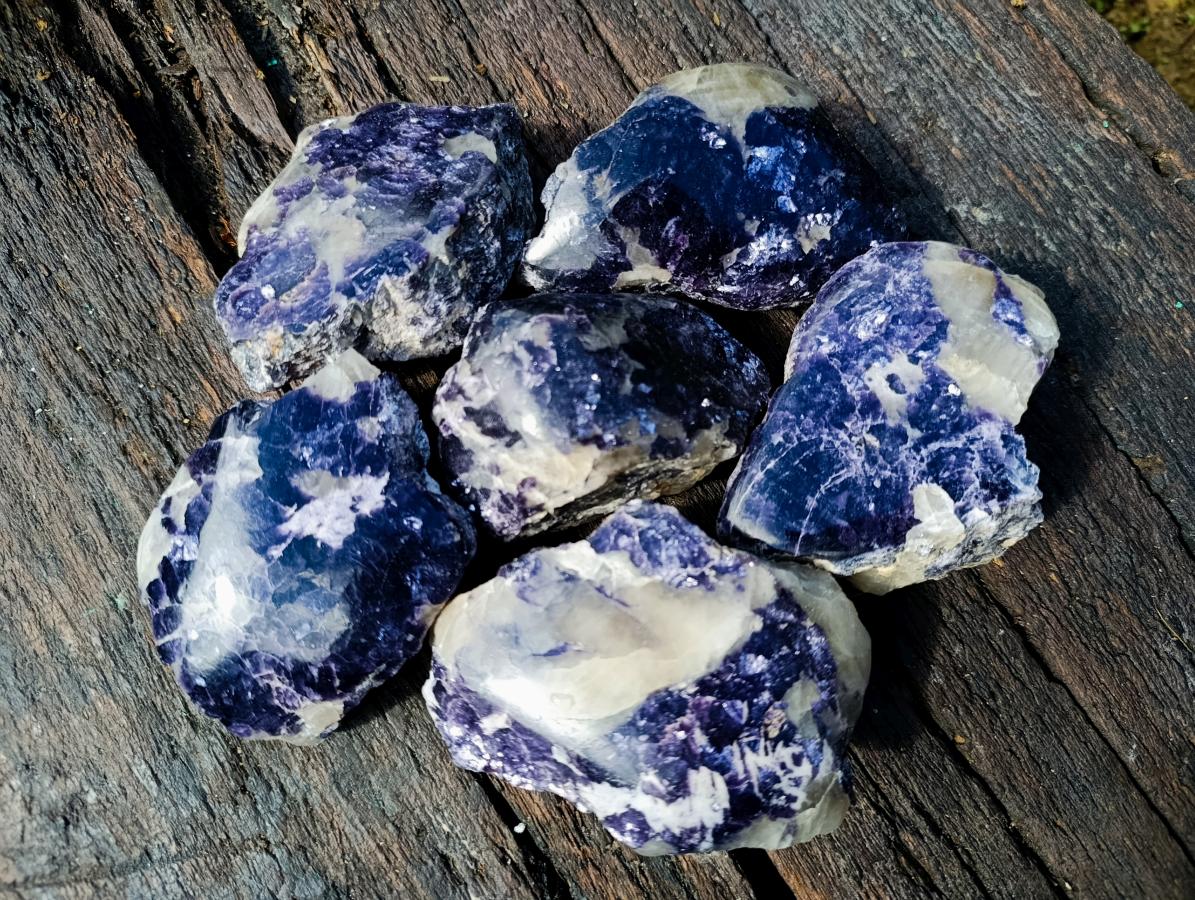 Polished One Side Silver Leaf Lepidolite Slices x 6 From Zimbabwe