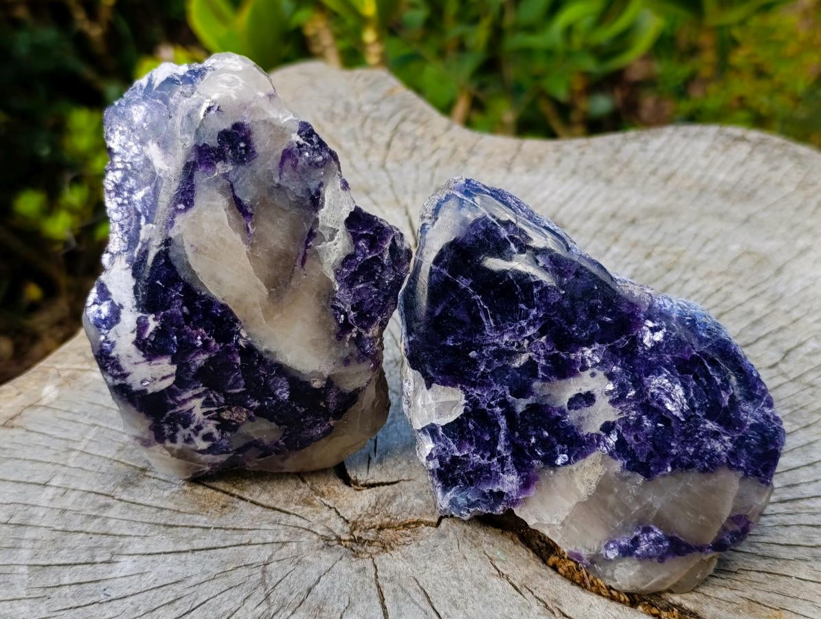 Polished One Side Silver Leaf Lepidolite Slices x 6 From Zimbabwe