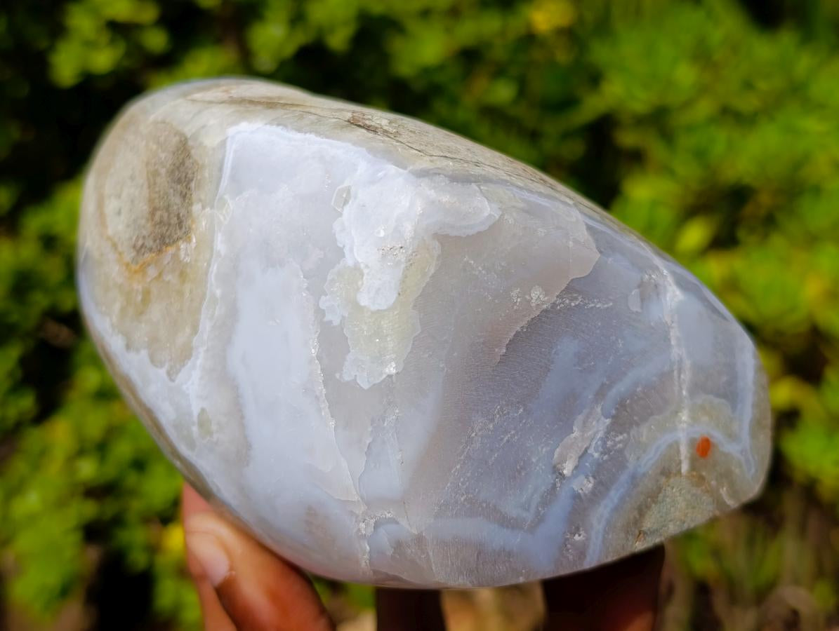 Polished and Natural Large Blue Lace Agate Standing Display Piece with Dog Tooth Calcite x 1 From Nsanje, Malawi