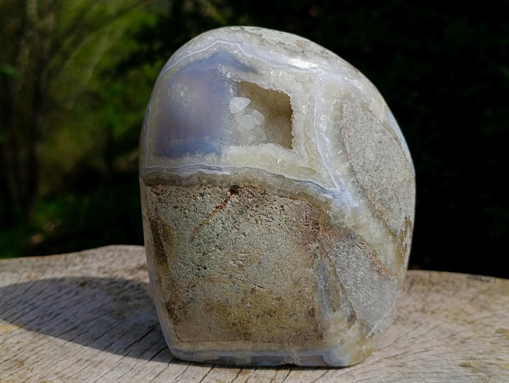 Polished and Natural Large Blue Lace Agate Standing Display Piece with Dog Tooth Calcite x 1 From Nsanje, Malawi