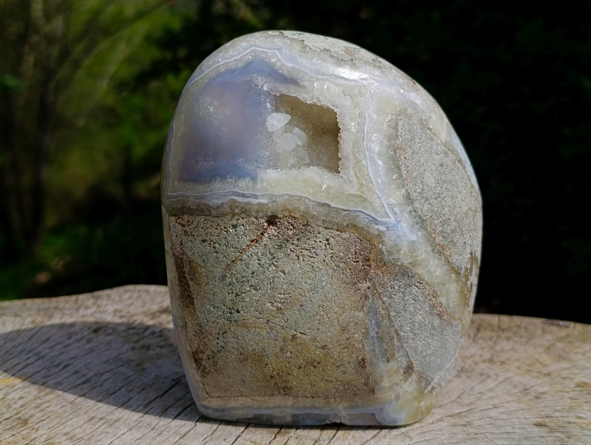 Polished and Natural Large Blue Lace Agate Standing Display Piece with Dog Tooth Calcite x 1 From Nsanje, Malawi