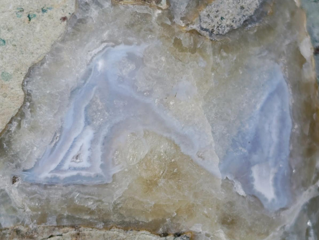 Polished and Natural Large Blue Lace Agate Standing Display Piece with Dog Tooth Calcite x 1 From Nsanje, Malawi