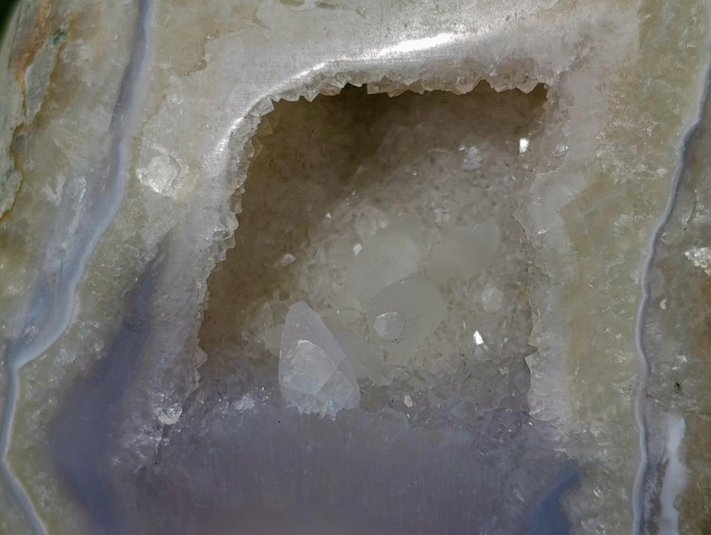 Polished and Natural Large Blue Lace Agate Standing Display Piece with Dog Tooth Calcite x 1 From Nsanje, Malawi