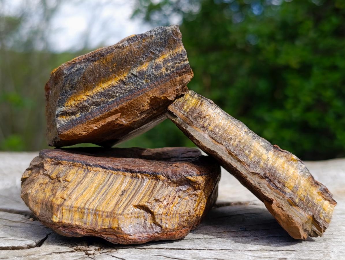 Natural Golden Tigers Eye Cobbed Specimens x 12 From Prieska, South Africa
