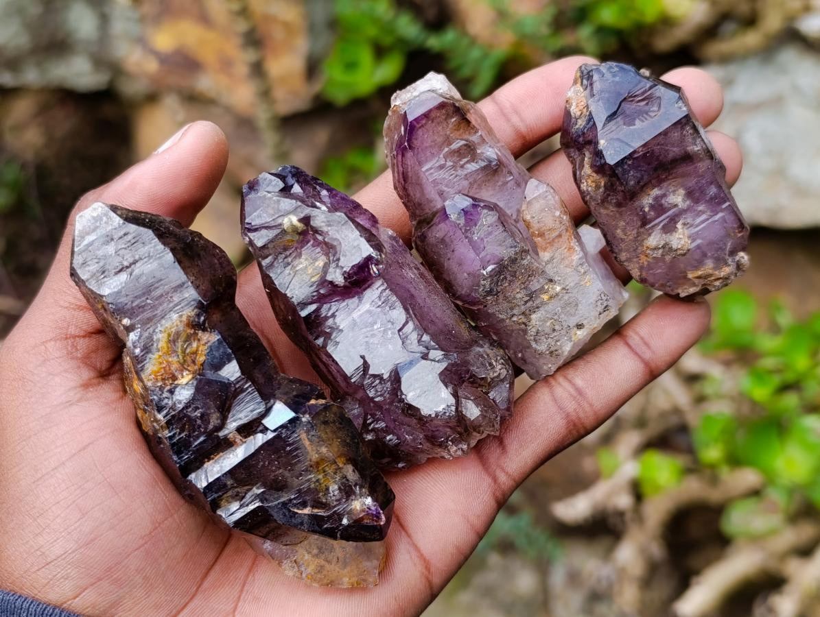 Natural Smokey Amethyst Window Crystals x 12 From Chiredzi, Zimbabwe